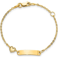 14K Yellow Gold Polished ID Bracelet with Heart Charm for Children - Personalized Keepsake Jewelry by Oro Pregiato