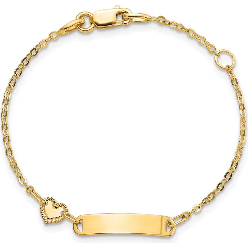 14K Yellow Gold Polished ID Bracelet with Heart Charm for Children - Personalized Keepsake Jewelry by Oro Pregiato