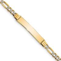 14K Yellow Gold Polished ID Bracelet with Rhodium Accents and Figaro Link Chain - 5.5 inches by Oro Pregiato