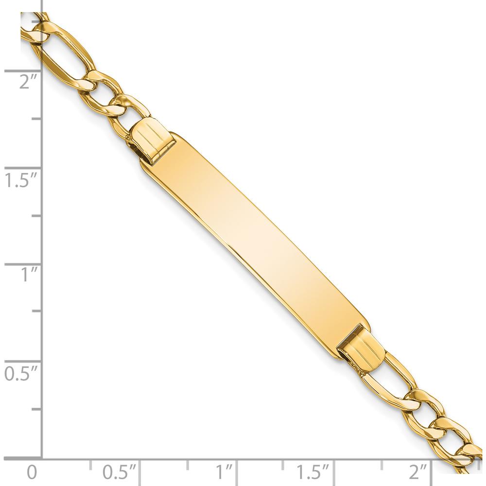 14K Yellow Gold Polished ID Bracelet with Semi-Solid Figaro Chain - 7 Inches in Length by Oro Pregiato
