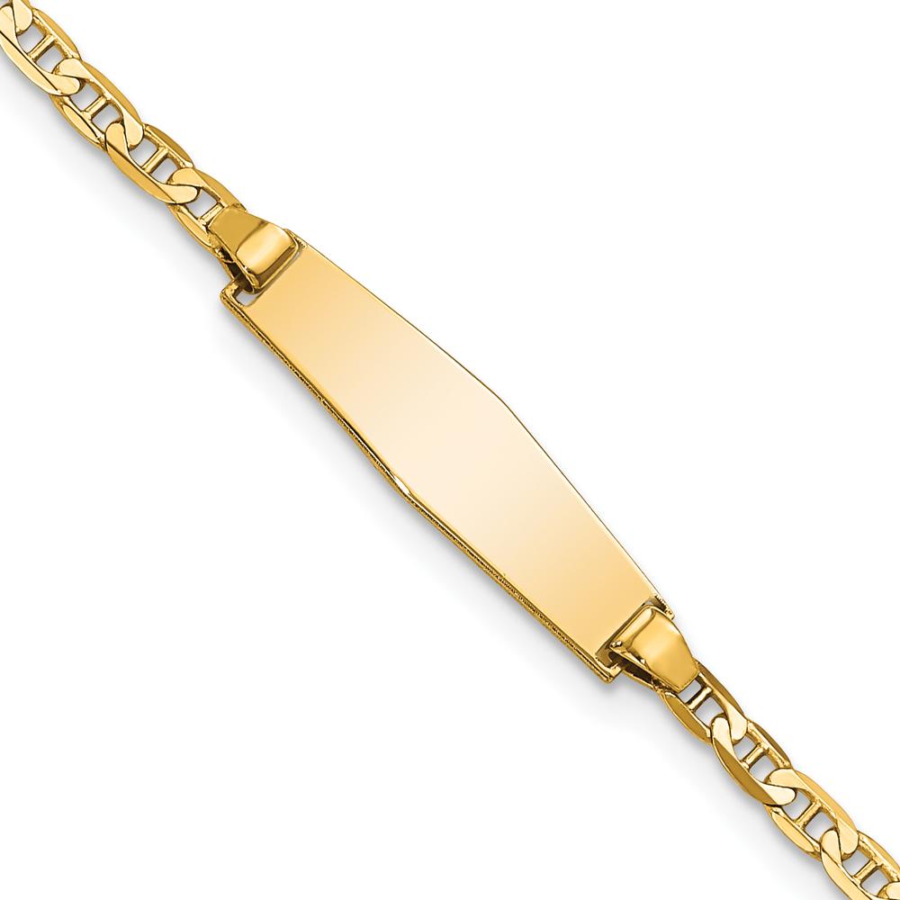 14K Yellow Gold Polished ID Bracelet with Solid Plate and Anchor Link Chain - 6" Length by Oro Pregiato