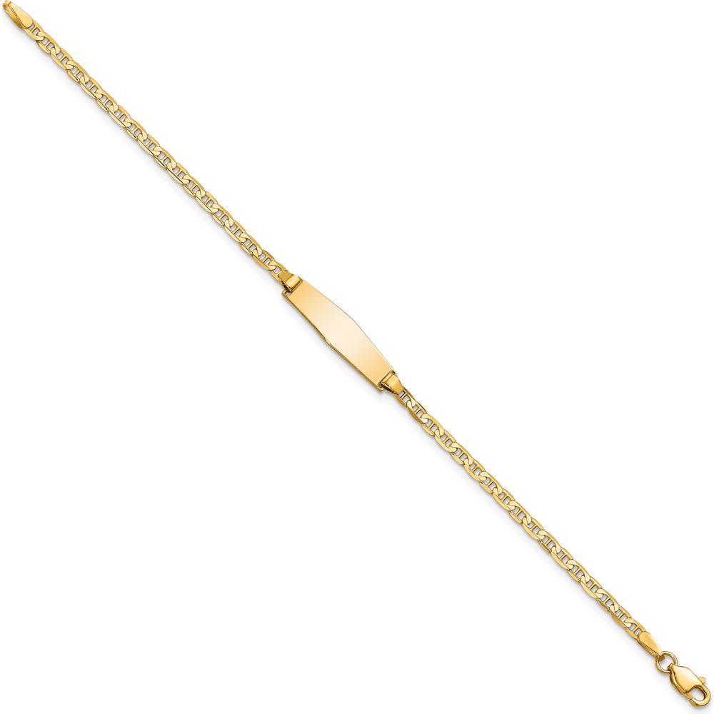 14K Yellow Gold Polished ID Bracelet with Solid Plate and Anchor Link Chain - 6" Length by Oro Pregiato