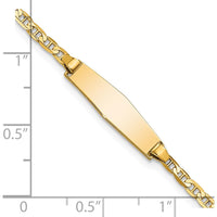 14K Yellow Gold Polished ID Bracelet with Solid Plate and Anchor Link Chain - 6" Length by Oro Pregiato