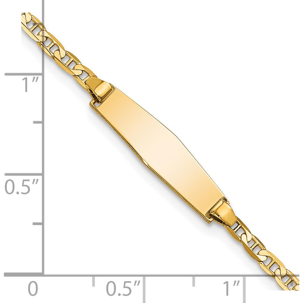 14K Yellow Gold Polished ID Bracelet with Solid Plate and Anchor Link Chain - 6" Length by Oro Pregiato