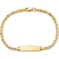 14K Yellow Gold Polished ID Bracelet with Solid Plate and Anchor Link Chain - 6" Length by Oro Pregiato