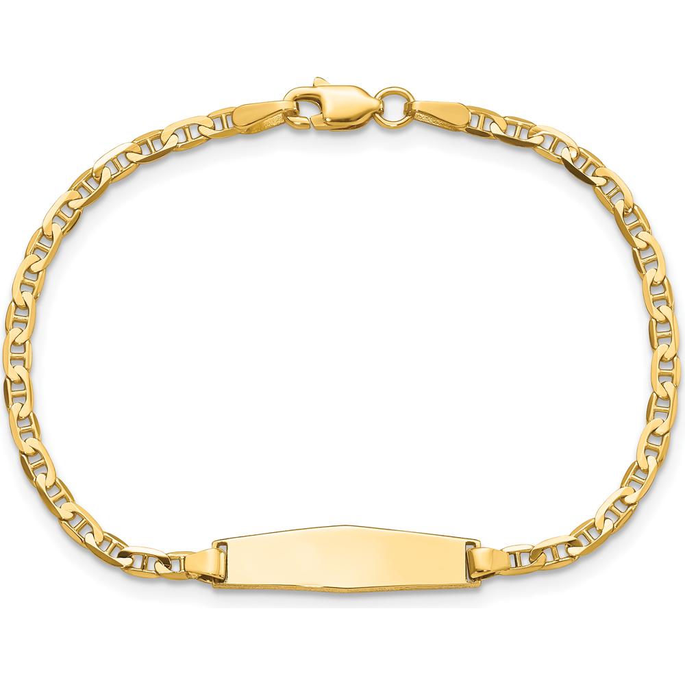 14K Yellow Gold Polished ID Bracelet with Solid Plate and Anchor Link Chain - 6" Length by Oro Pregiato