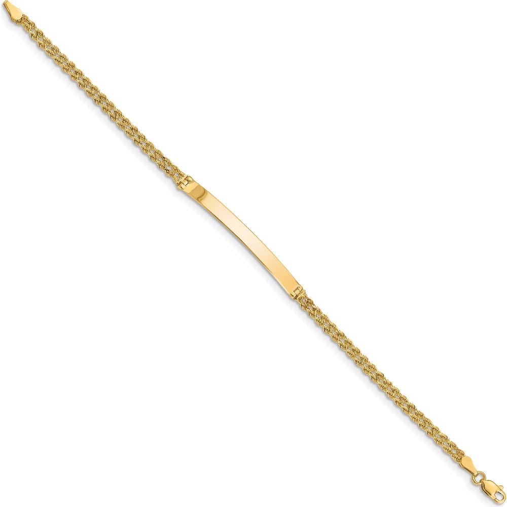 14K Yellow Gold Polished ID Bracelet with Two-Strand Rope Chain - 7 Inch