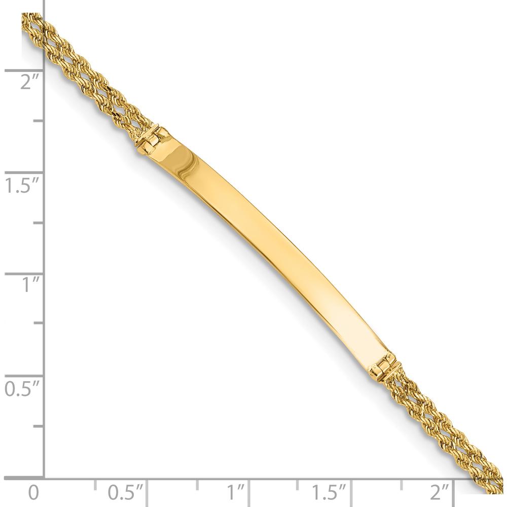 14K Yellow Gold Polished ID Bracelet with Two-Strand Rope Chain - 7 Inch