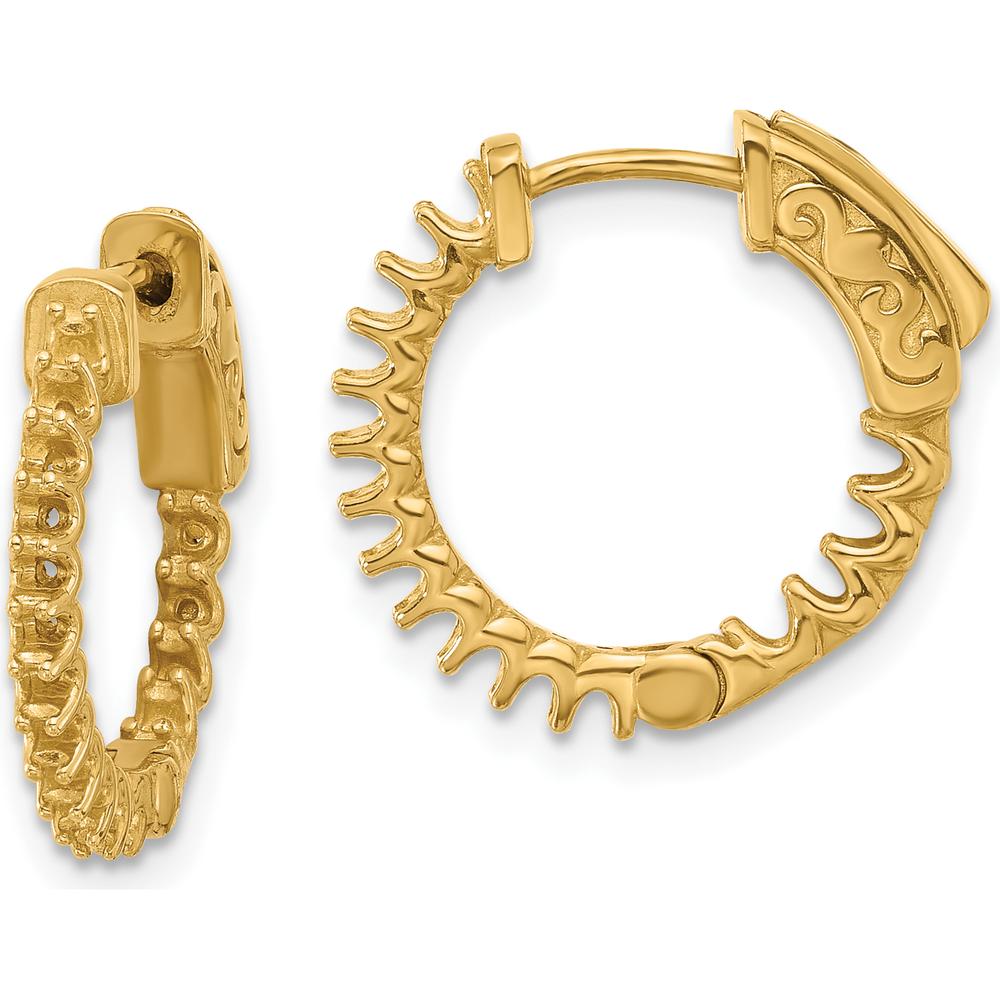 14K Yellow Gold Polished In/Out Hoop Earrings with Safety Clasp - 16.5mm Length by Oro Pregiato
