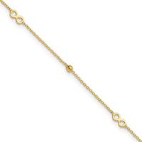 14K Yellow Gold Polished Infinity and Beads Anklet with 1" Extender - Adjustable 10" Total Length