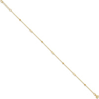 14K Yellow Gold Polished Infinity and Beads Anklet with 1" Extender - Adjustable 10" Total Length