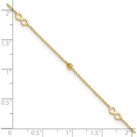 14K Yellow Gold Polished Infinity and Beads Anklet with 1" Extender - Adjustable 10" Total Length