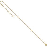 14K Yellow Gold Polished Infinity and Beads Anklet with 1" Extender - Adjustable 10" Total Length