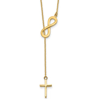 14K Yellow Gold Polished Infinity and Cross 18" Lariat Necklace with Lobster Clasp by 0
