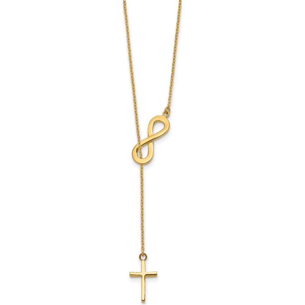 14K Yellow Gold Polished Infinity and Cross 18" Lariat Necklace with Lobster Clasp by 0