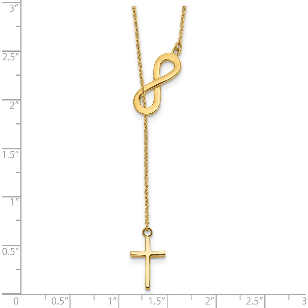 14K Yellow Gold Polished Infinity and Cross 18" Lariat Necklace with Lobster Clasp by 0