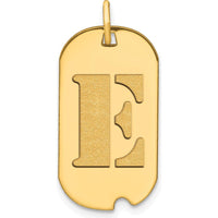 14K Yellow Gold Polished Initial E Dog Tag Pendant with Satin Finish - Custom Laser Cut Design by Oro Pregiato