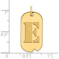 14K Yellow Gold Polished Initial E Dog Tag Pendant with Satin Finish - Custom Laser Cut Design by Oro Pregiato