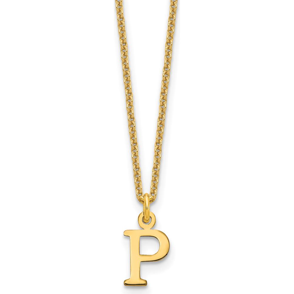 14K Yellow Gold Polished Initial "P" Necklace with Laser Cut Pendant - Personalized 18" Cable Chain by Oro Pregiato