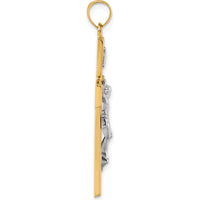 14K Yellow Gold Polished INRI Crucifix Cross Pendant with Rhodium Accent by Oro Pregiato