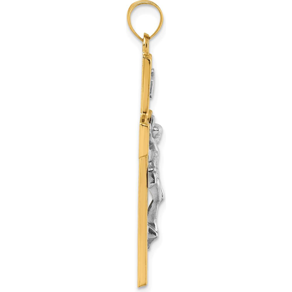 14K Yellow Gold Polished INRI Crucifix Cross Pendant with Rhodium Accent by Oro Pregiato
