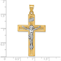 14K Yellow Gold Polished INRI Crucifix Cross Pendant with Rhodium Accent by Oro Pregiato