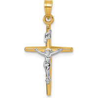 14K Yellow Gold Polished INRI Crucifix Cross Pendant with Rhodium Accents - 27.4mm Length by Oro Pregiato