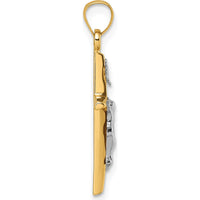 14K Yellow Gold Polished INRI Crucifix Cross Pendant with Rhodium Accents - 27.4mm Length by Oro Pregiato