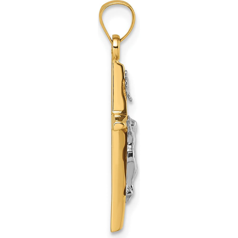 14K Yellow Gold Polished INRI Crucifix Cross Pendant with Rhodium Accents - 27.4mm Length by Oro Pregiato