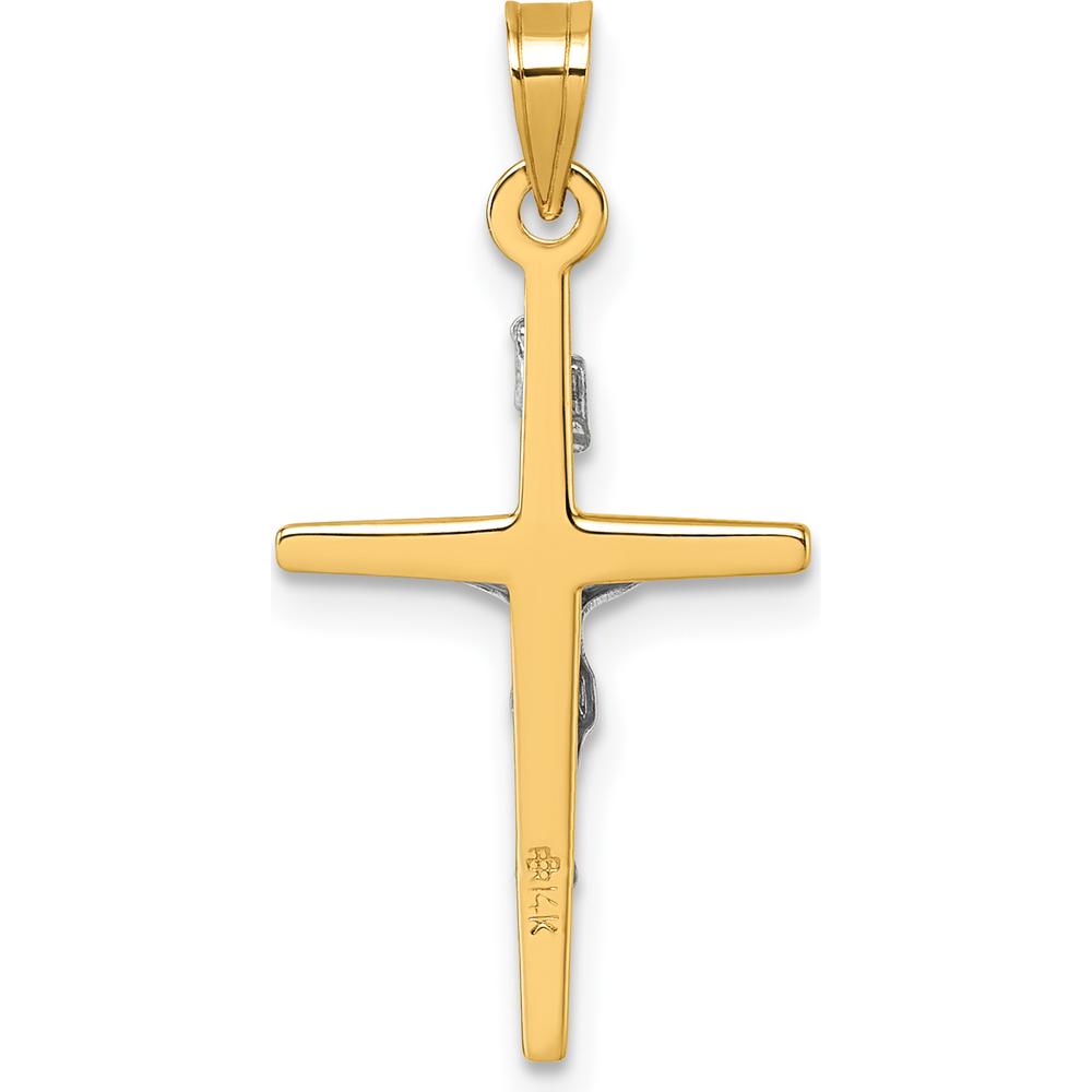 14K Yellow Gold Polished INRI Crucifix Cross Pendant with Rhodium Accents - 27.4mm Length by Oro Pregiato