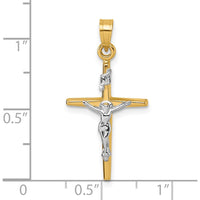 14K Yellow Gold Polished INRI Crucifix Cross Pendant with Rhodium Accents - 27.4mm Length by Oro Pregiato