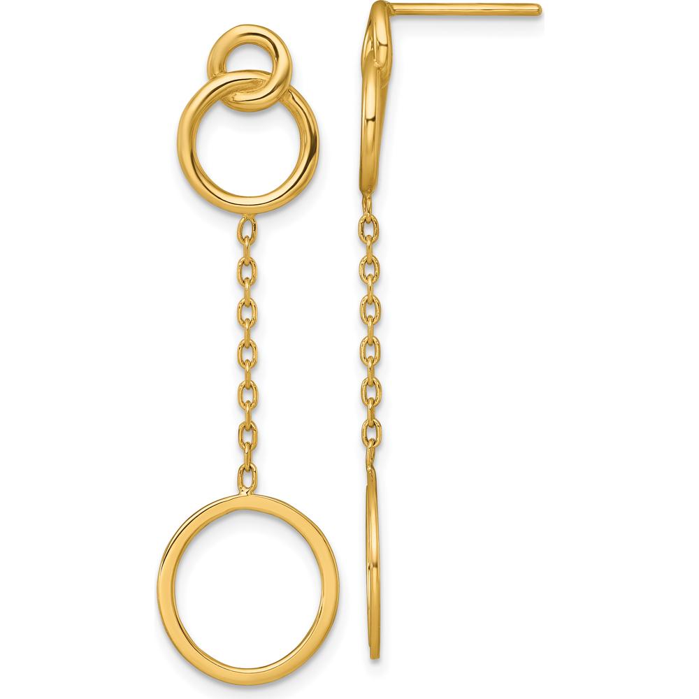 14K Yellow Gold Polished Interlocking Circles and Chain Drop Earrings by 0