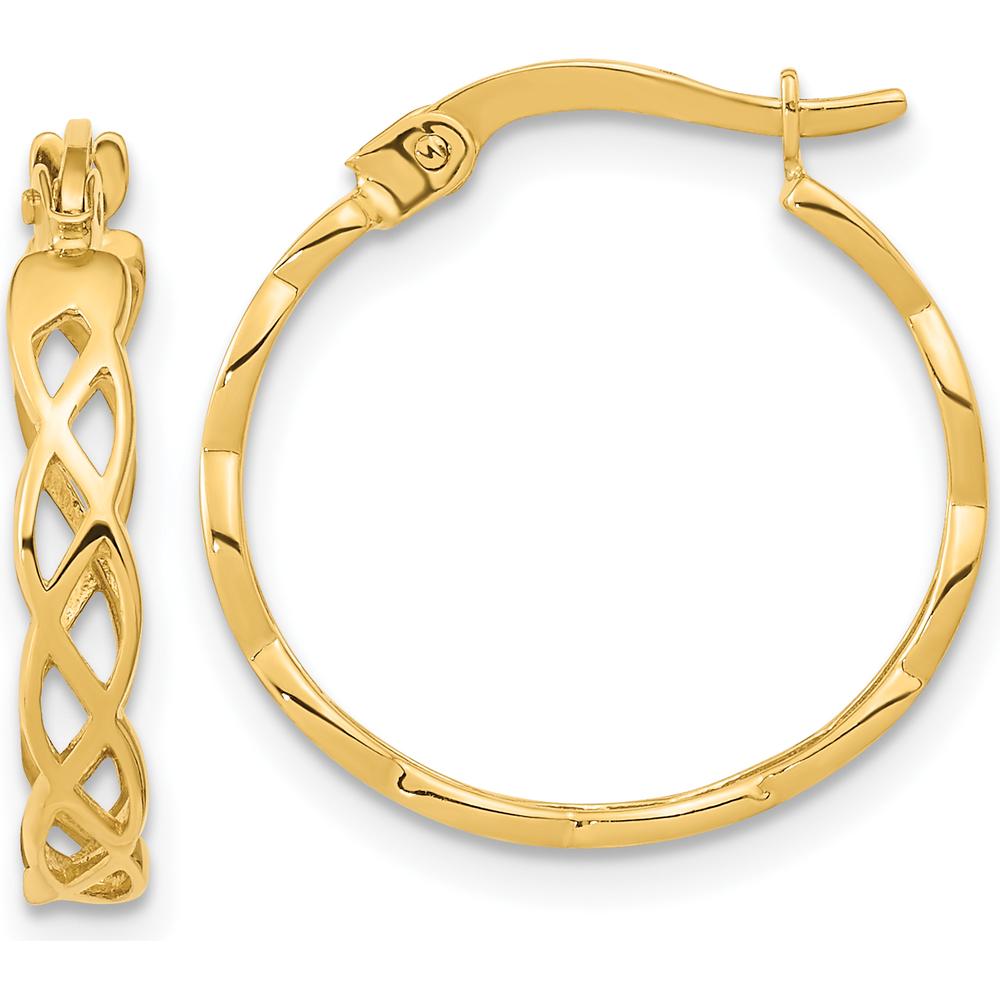 14K Yellow Gold Polished Intertwined Filigree Hoop Earrings - 18.1mm Length by 0