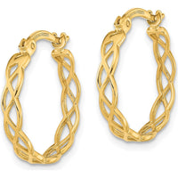 14K Yellow Gold Polished Intertwined Filigree Hoop Earrings - 18.1mm Length by 0