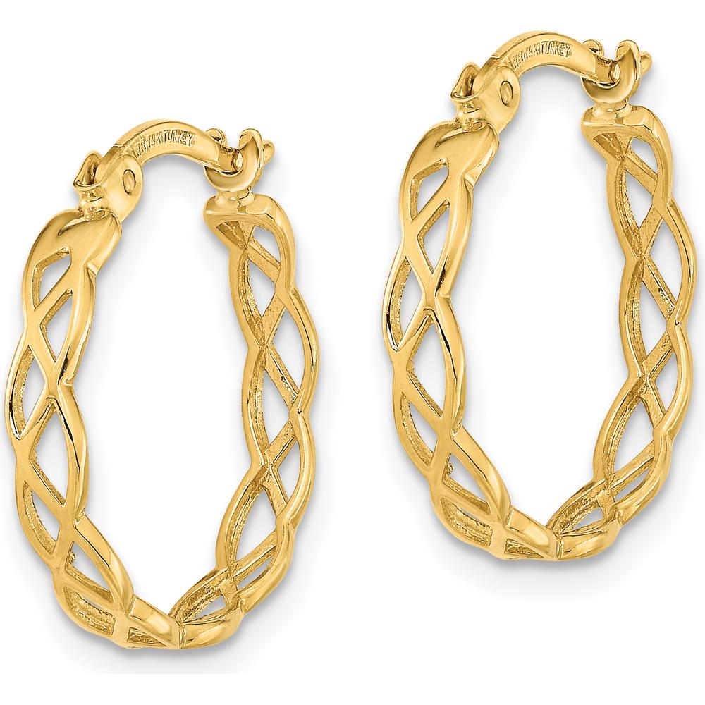 14K Yellow Gold Polished Intertwined Filigree Hoop Earrings - 18.1mm Length by 0