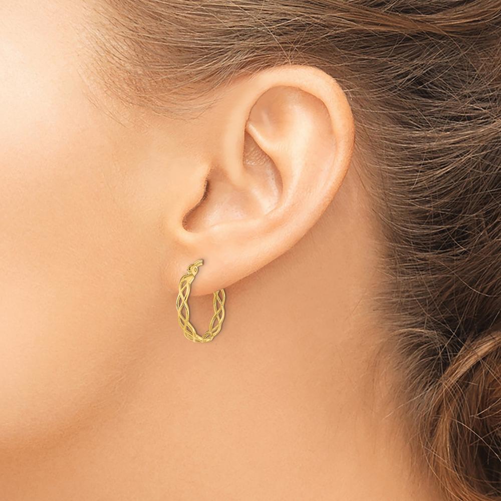 14K Yellow Gold Polished Intertwined Filigree Hoop Earrings - 18.1mm Length by 0