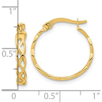 14K Yellow Gold Polished Intertwined Filigree Hoop Earrings - 18.1mm Length by 0