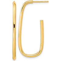 14K Yellow Gold Polished J-Hoop Earrings - 36.65mm Length by 0