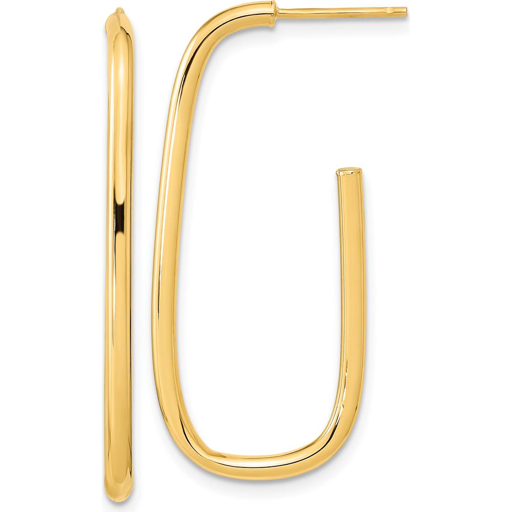 14K Yellow Gold Polished J-Hoop Earrings - 36.65mm Length by 0