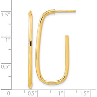 14K Yellow Gold Polished J-Hoop Earrings - 36.65mm Length by 0