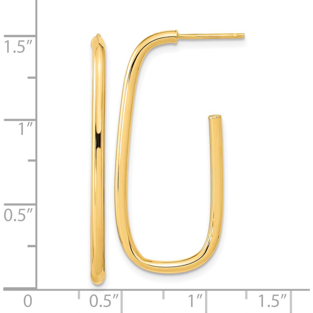 14K Yellow Gold Polished J-Hoop Earrings - 36.65mm Length by 0