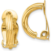 14K Yellow Gold Polished J-Hoop Earrings - Non-Pierced Design, 16mm Length, 3mm Width by Oro Pregiato