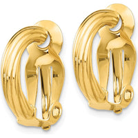 14K Yellow Gold Polished J-Hoop Earrings - Non-Pierced Design, 16mm Length, 3mm Width by Oro Pregiato