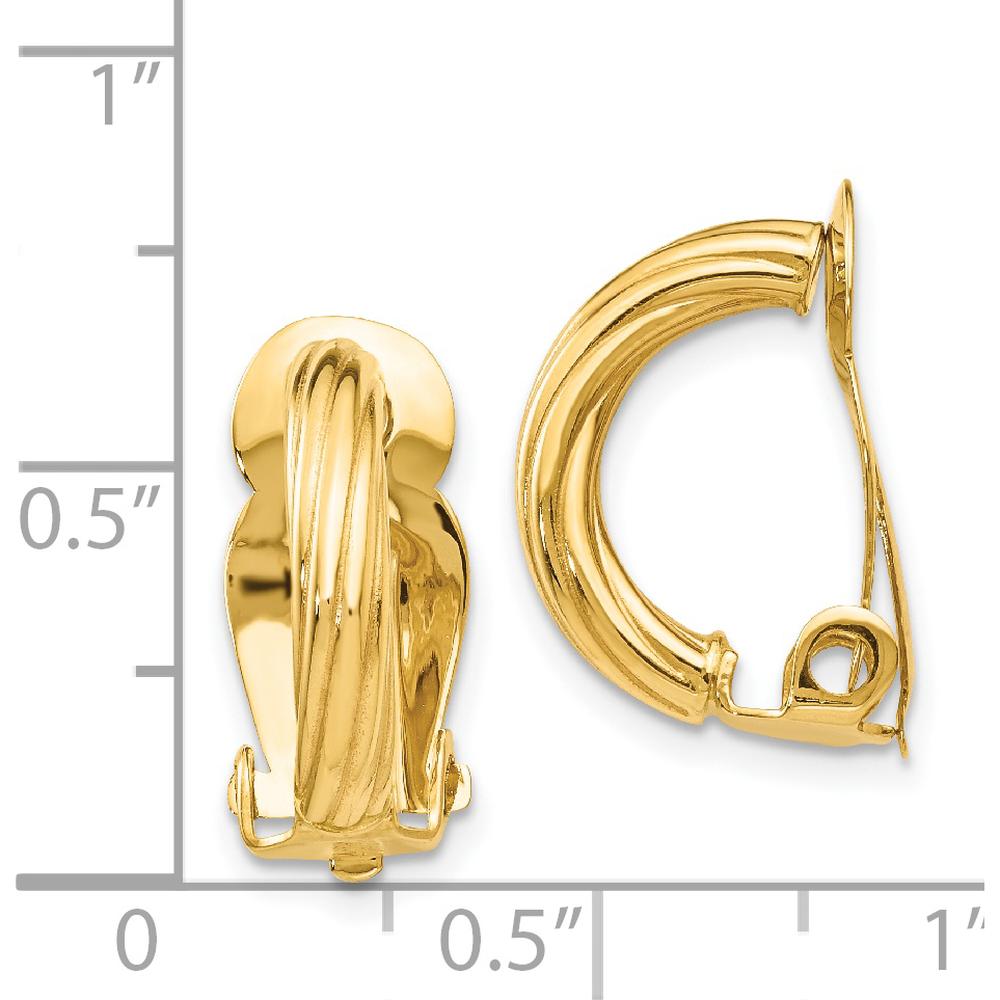 14K Yellow Gold Polished J-Hoop Earrings - Non-Pierced Design, 16mm Length, 3mm Width by Oro Pregiato