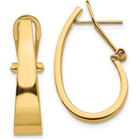 14K Yellow Gold Polished J-Hoop Earrings with Omega Clip Back - 22mm Length by Oro Pregiato