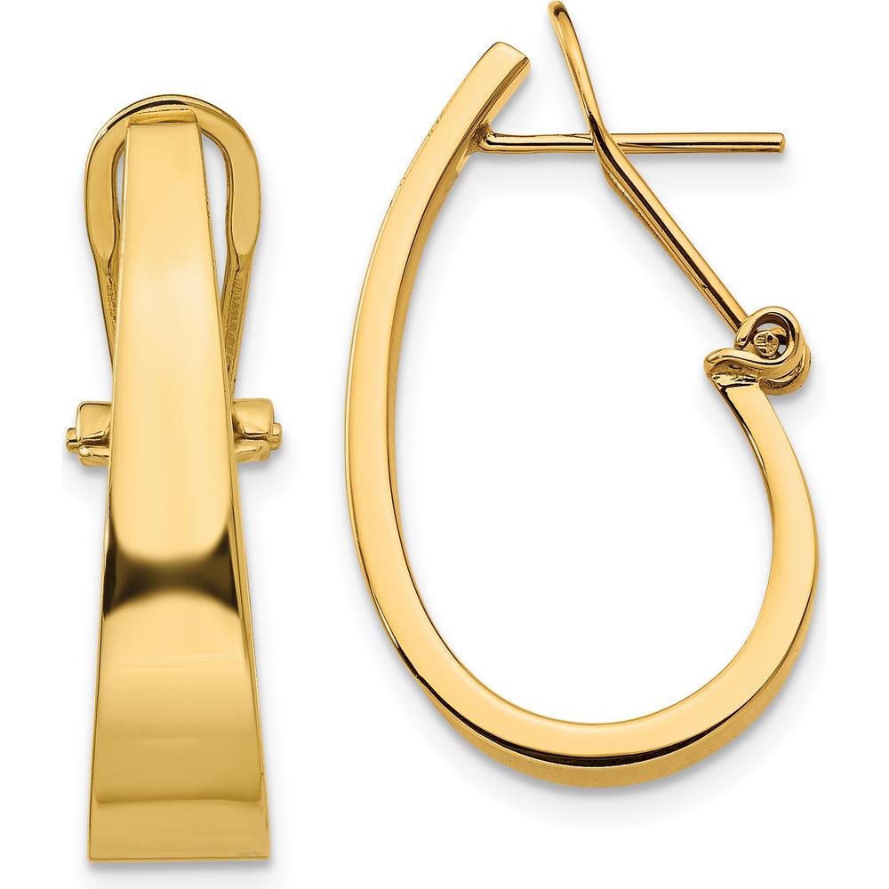 14K Yellow Gold Polished J-Hoop Earrings with Omega Clip Back - 22mm Length by Oro Pregiato