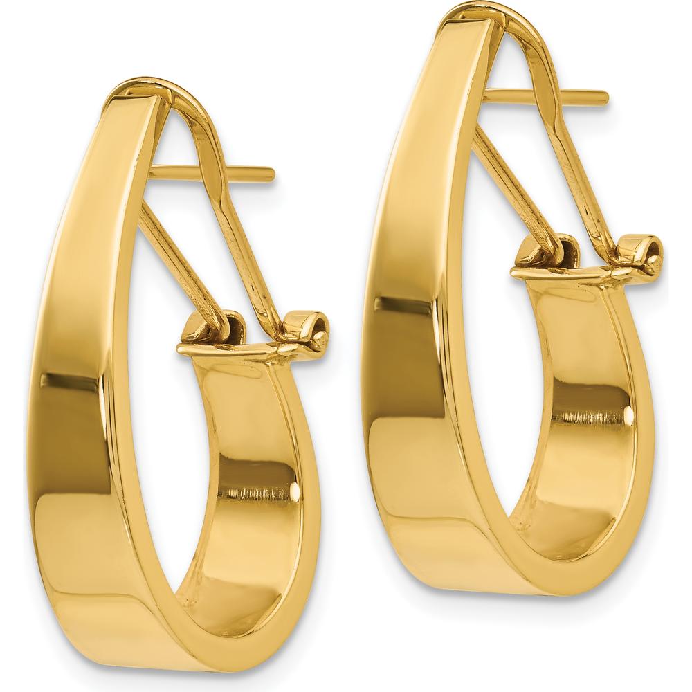 14K Yellow Gold Polished J-Hoop Earrings with Omega Clip Back - 22mm Length by Oro Pregiato