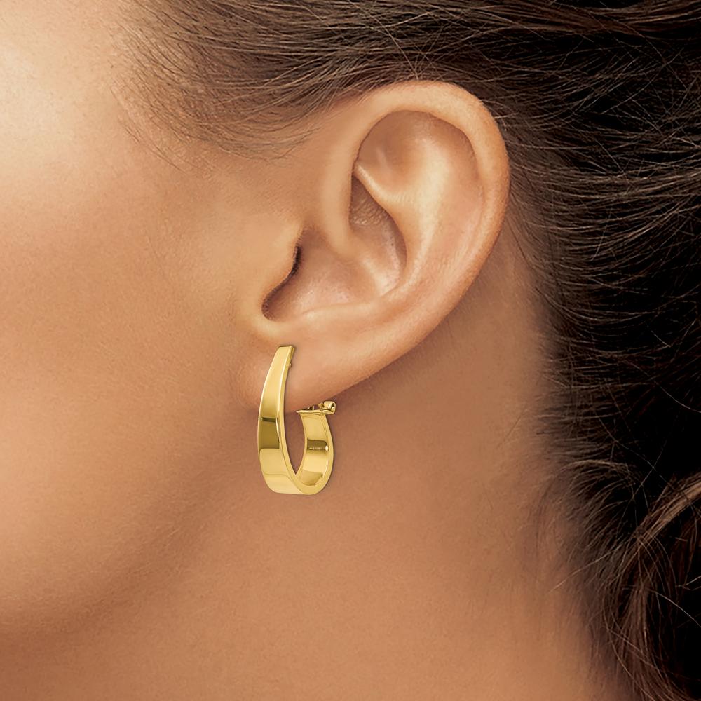 14K Yellow Gold Polished J-Hoop Earrings with Omega Clip Back - 22mm Length by Oro Pregiato