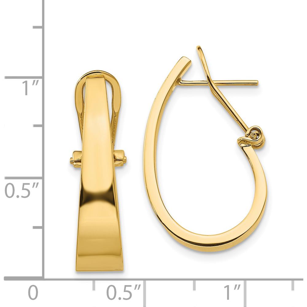 14K Yellow Gold Polished J-Hoop Earrings with Omega Clip Back - 22mm Length by Oro Pregiato