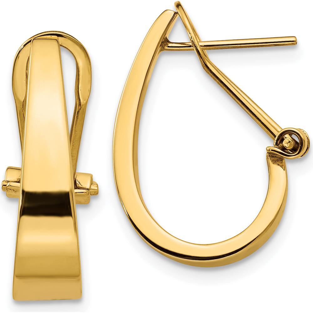 14K Yellow Gold Polished J-Hoop Omega Back Post Earrings - 18mm Length by Oro Pregiato